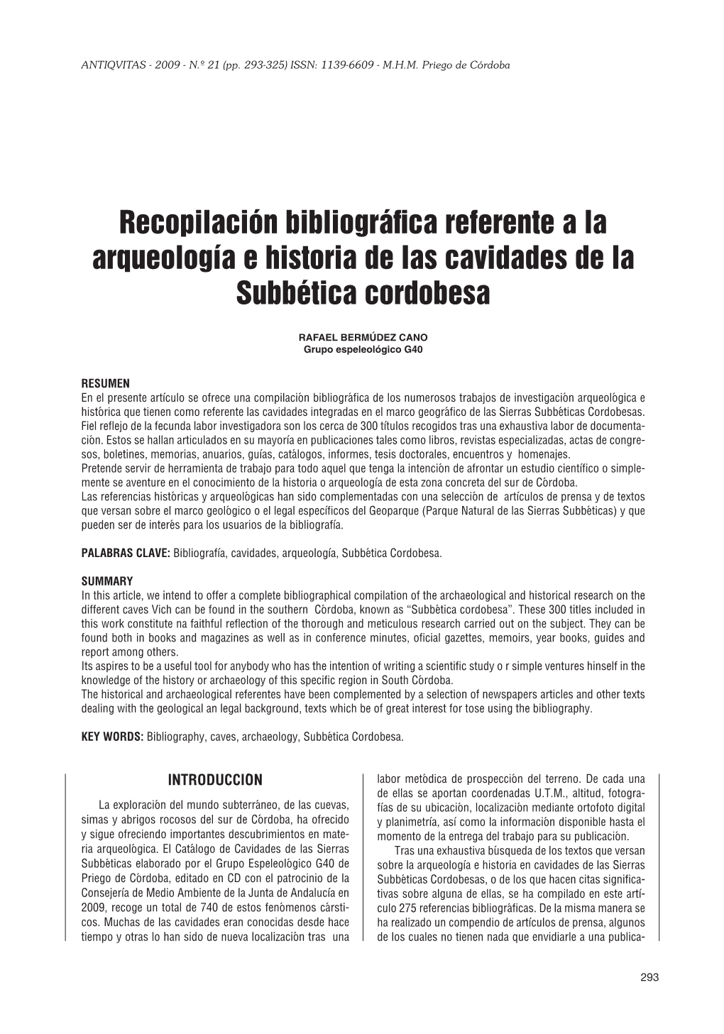Recopilación Bibliográfica Referente a La Arqueología E Historia De Las Cavidades De La Subbética Cordobesa
