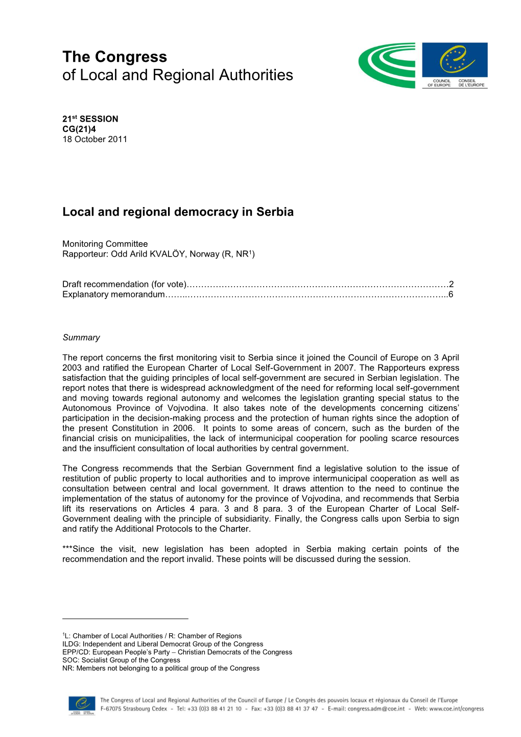 Local and Regional Democracy in Serbia