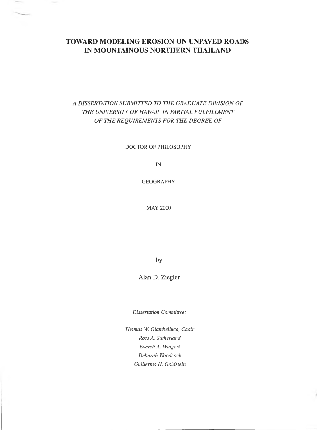 Toward Modeling Erosion on Unpaved Roads in Mountainous Northern Thailand