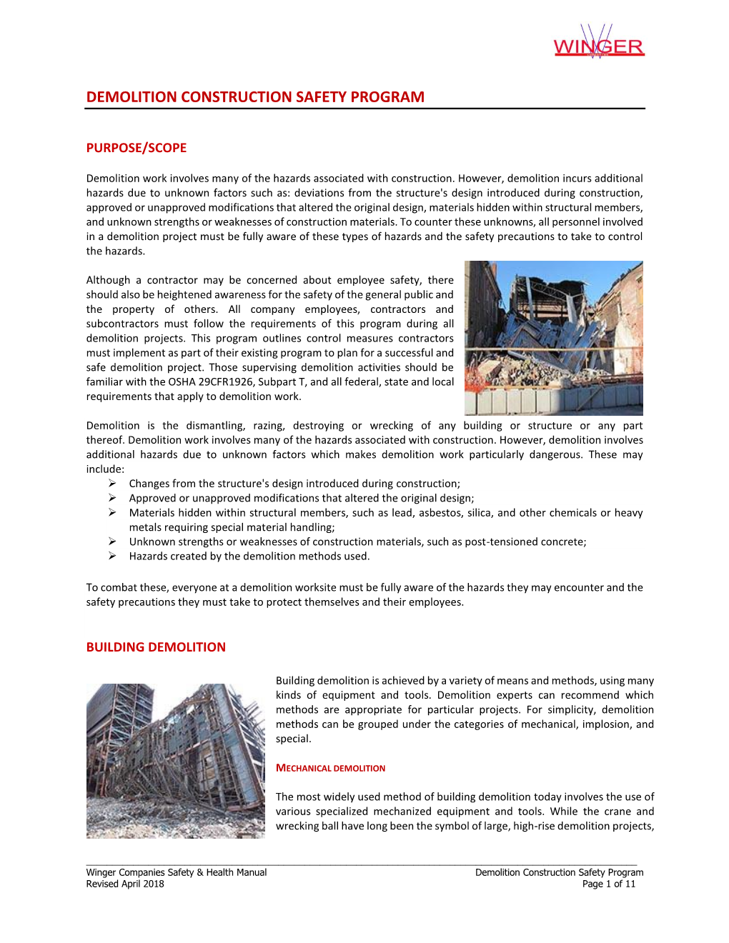 Demolition Construction Safety Program