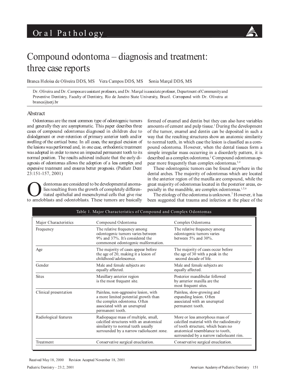 Compound Odontoma – Diagnosis and Treatment: Three Case Reports