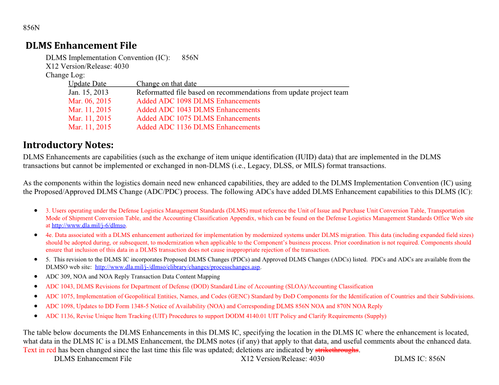 Enhancements Identified in the DLMS Supplement Sequence