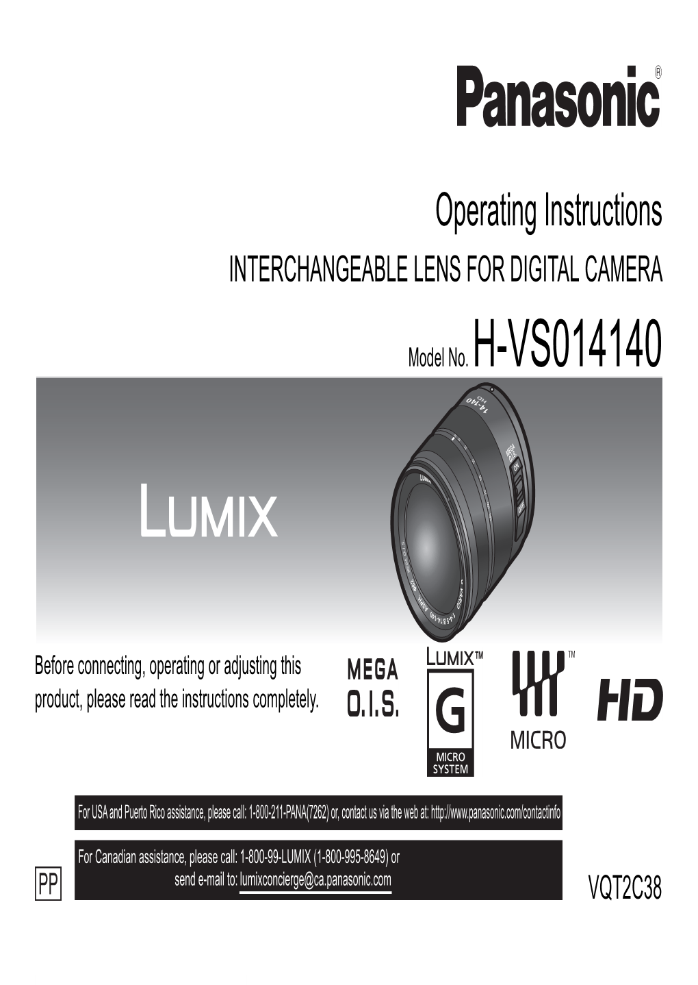 Operating Instructions INTERCHANGEABLE LENS for DIGITAL CAMERA