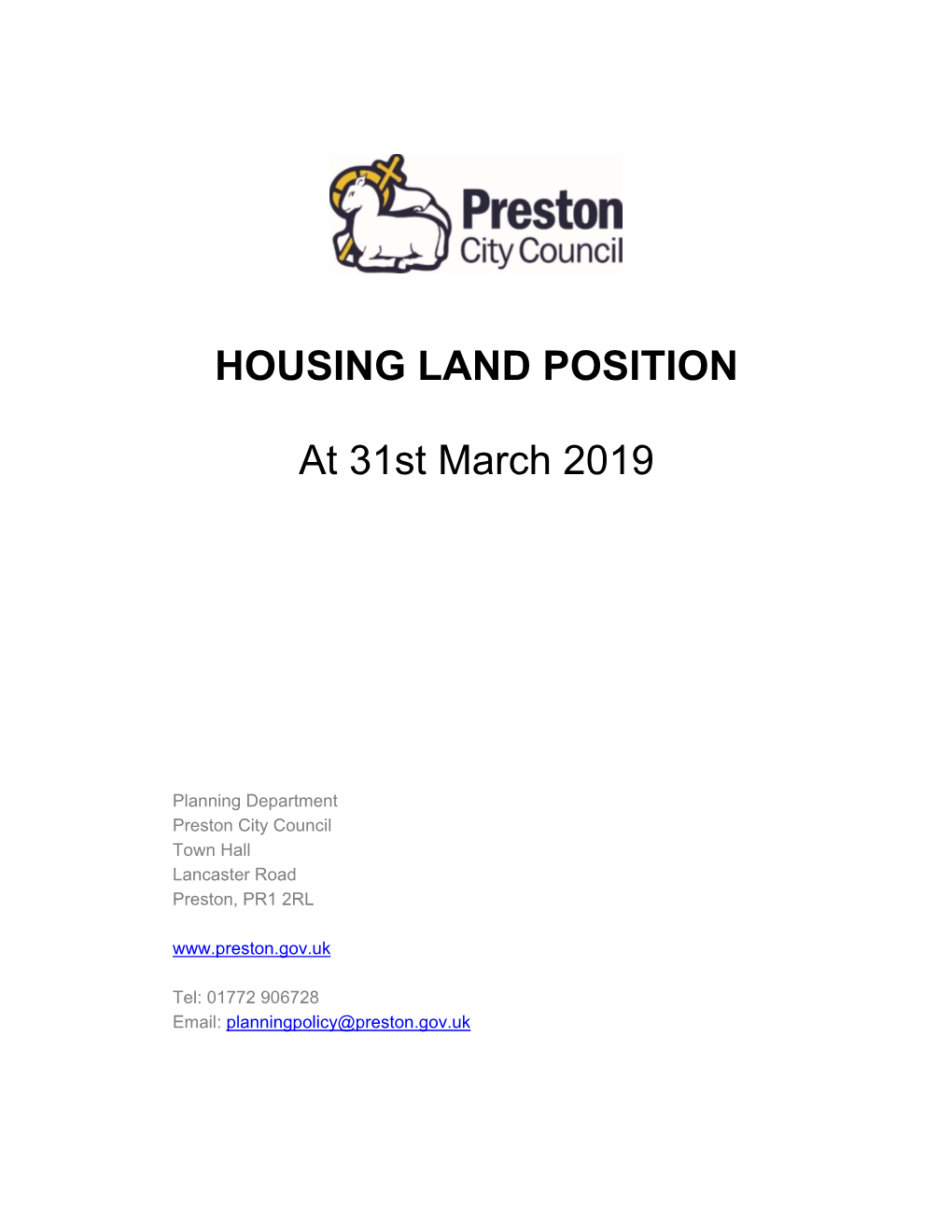 Housing Land Position at 31St March 2019