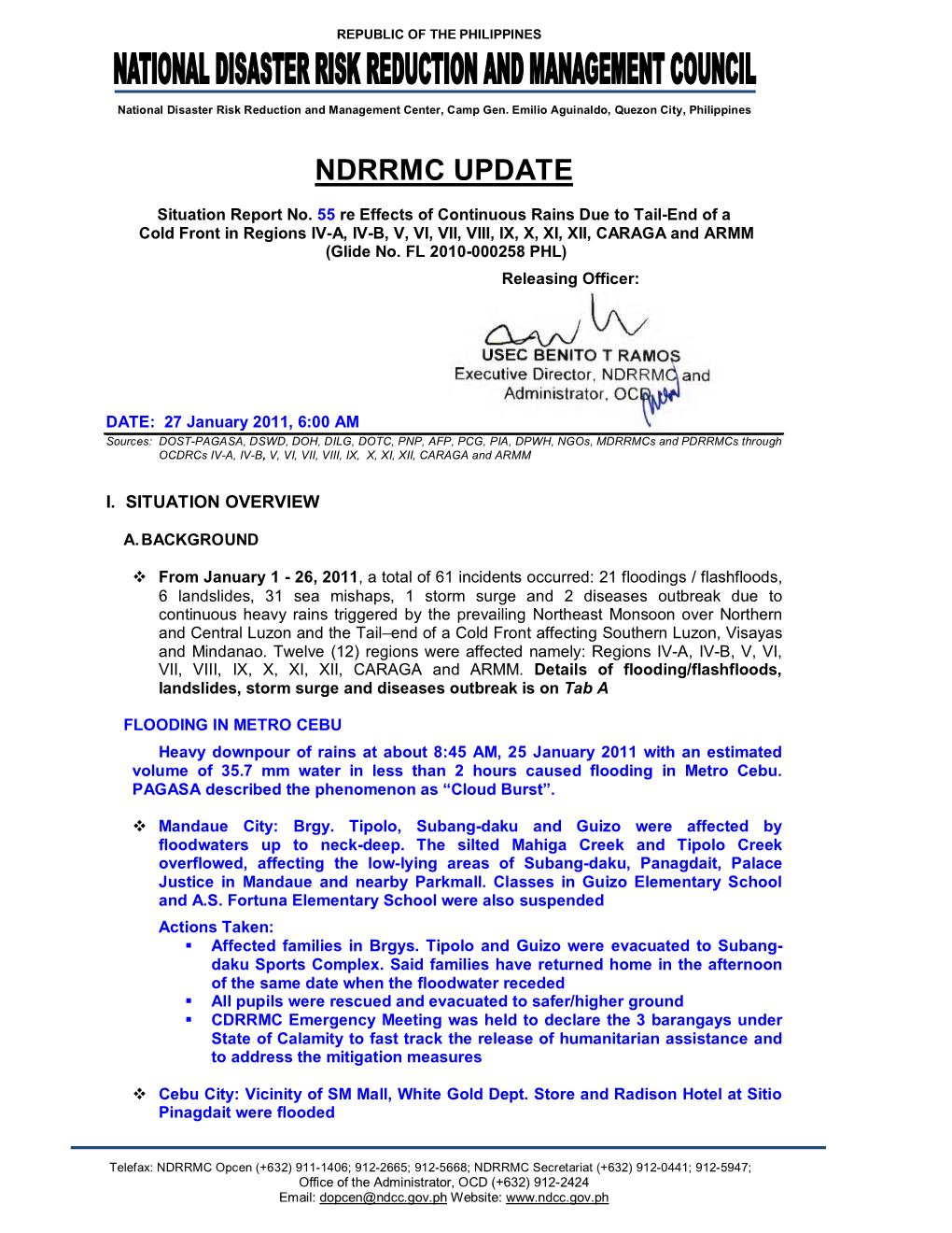 NDRRMC Update Sitrep No. 55 Flooding & Landslides