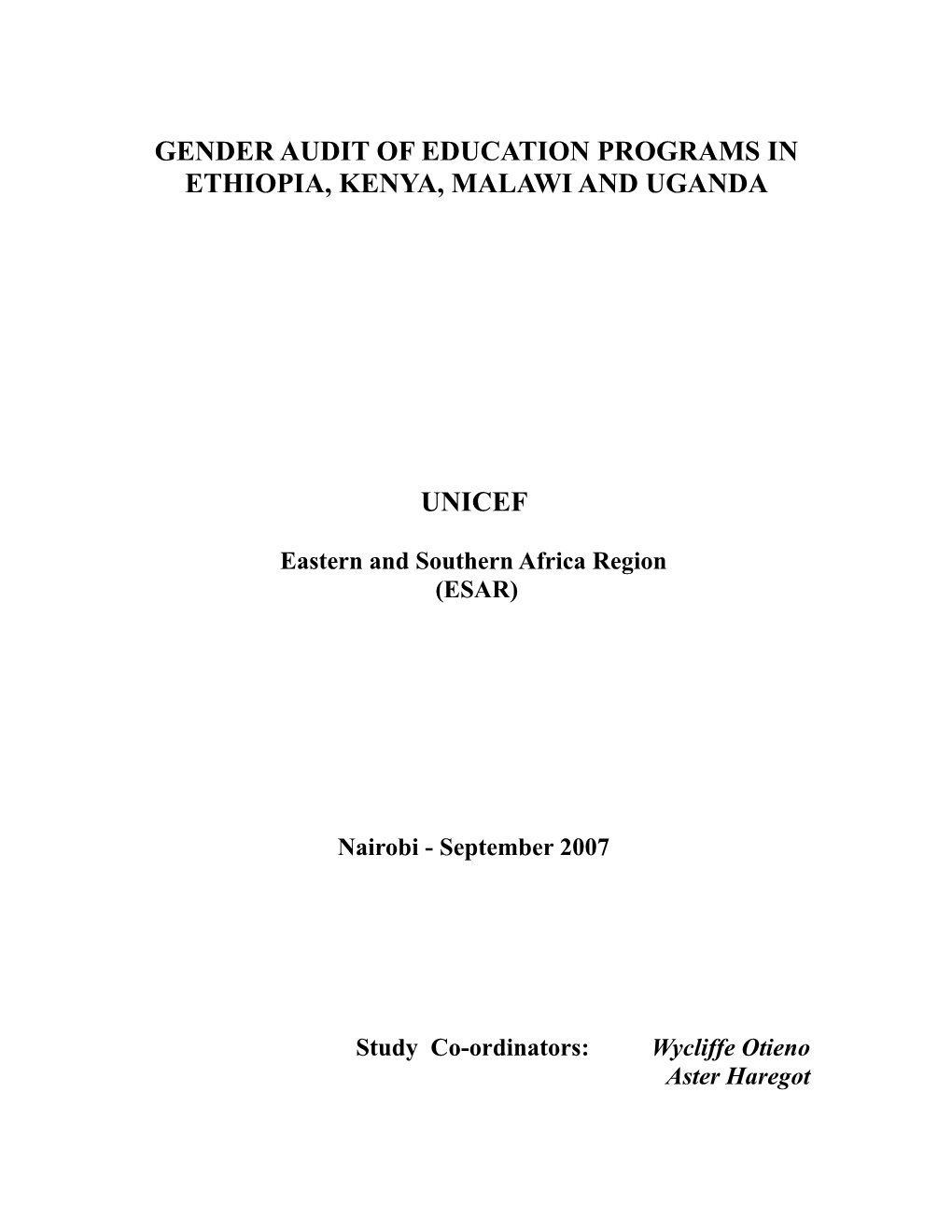 Gender Audit Of Education Programs In Ethiopia, Kenya, Malawi And Uganda