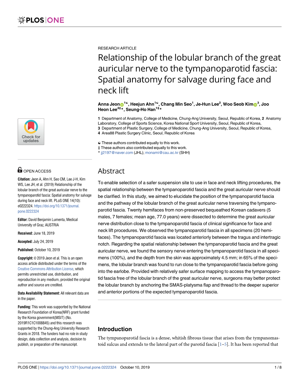 Relationship of the Lobular Branch of the Great Auricular Nerve to the Tympanoparotid Fascia: Spatial Anatomy for Salvage During Face and Neck Lift