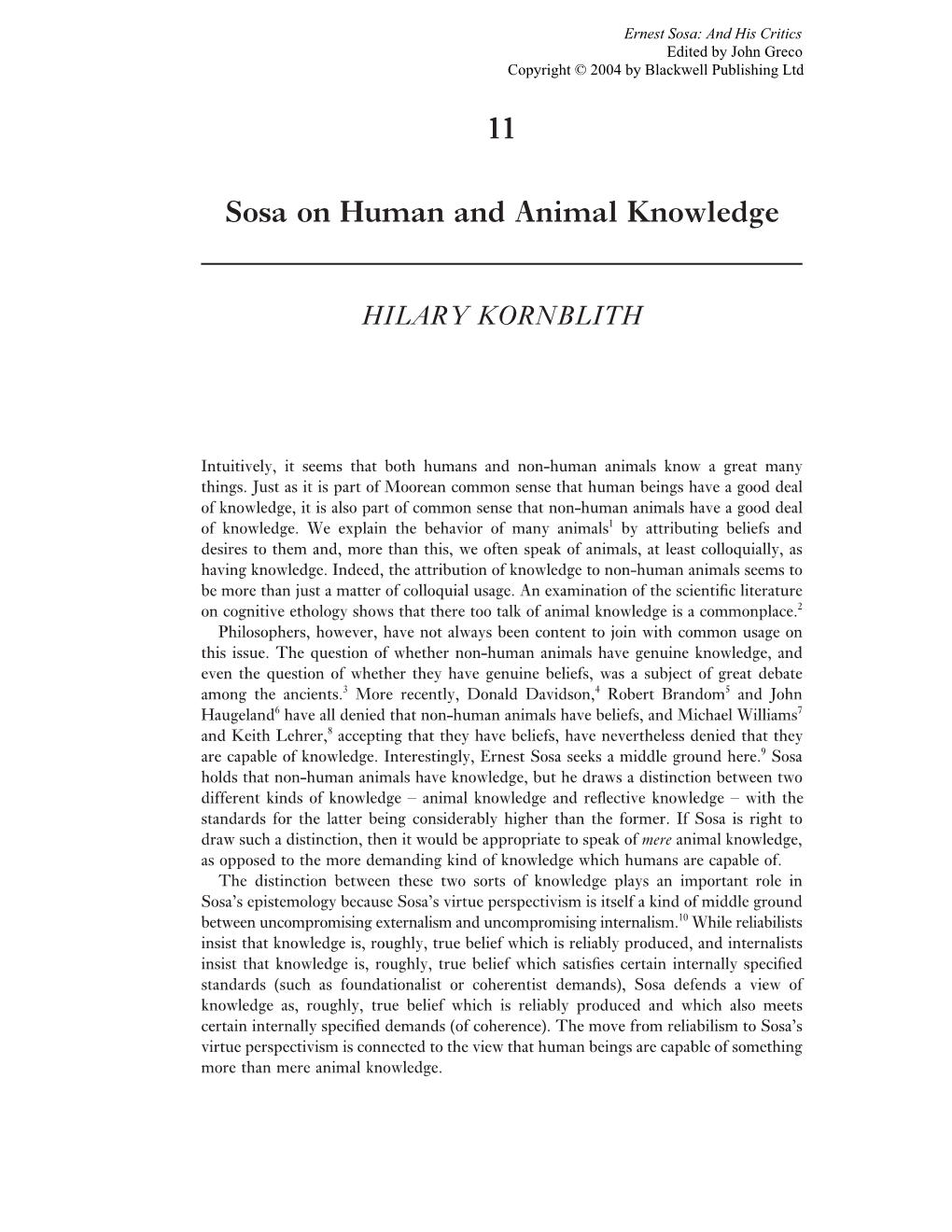 11 Sosa on Human and Animal Knowledge