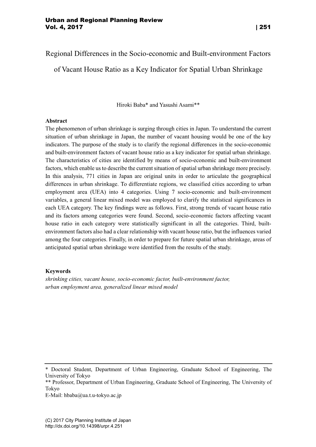 Regional Differences in the Socio-Economic and Built-Environment Factors