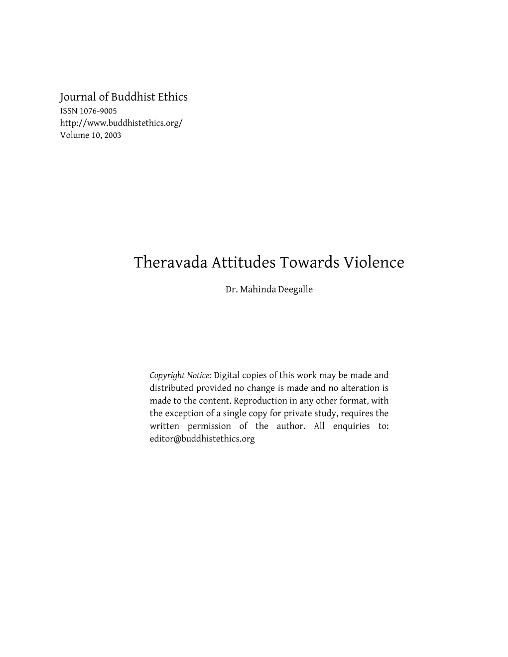 Theravada Attitudes Towards Violence