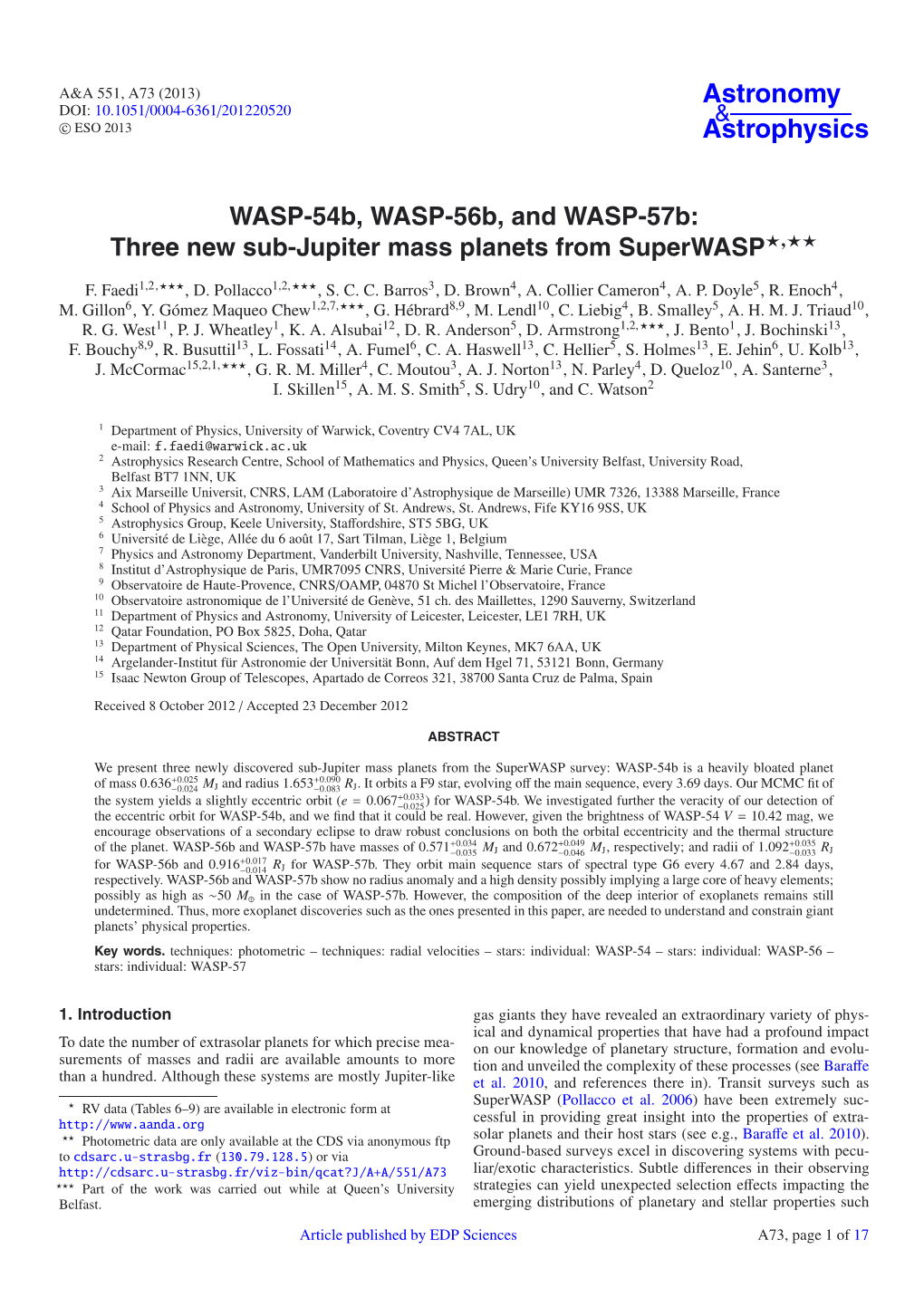 WASP-54B, WASP-56B, and WASP-57B: Three New Sub-Jupiter Mass Planets from Superwasp�,