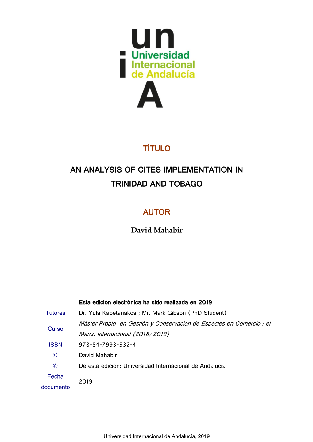 Título an Analysis of Cites Implementation in Trinidad and Tobago Autor