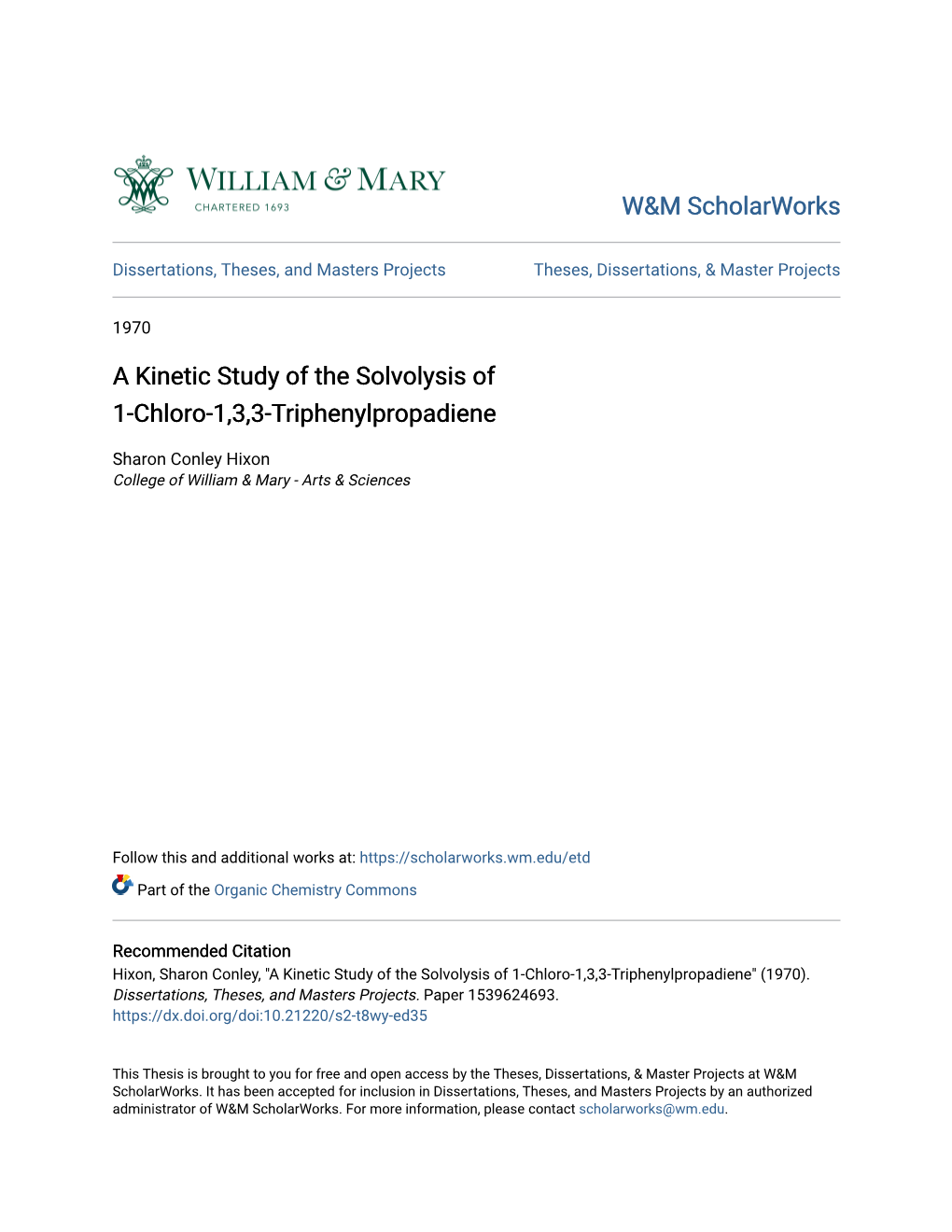 A Kinetic Study of the Solvolysis of 1-Chloro-1,3,3-Triphenylpropadiene