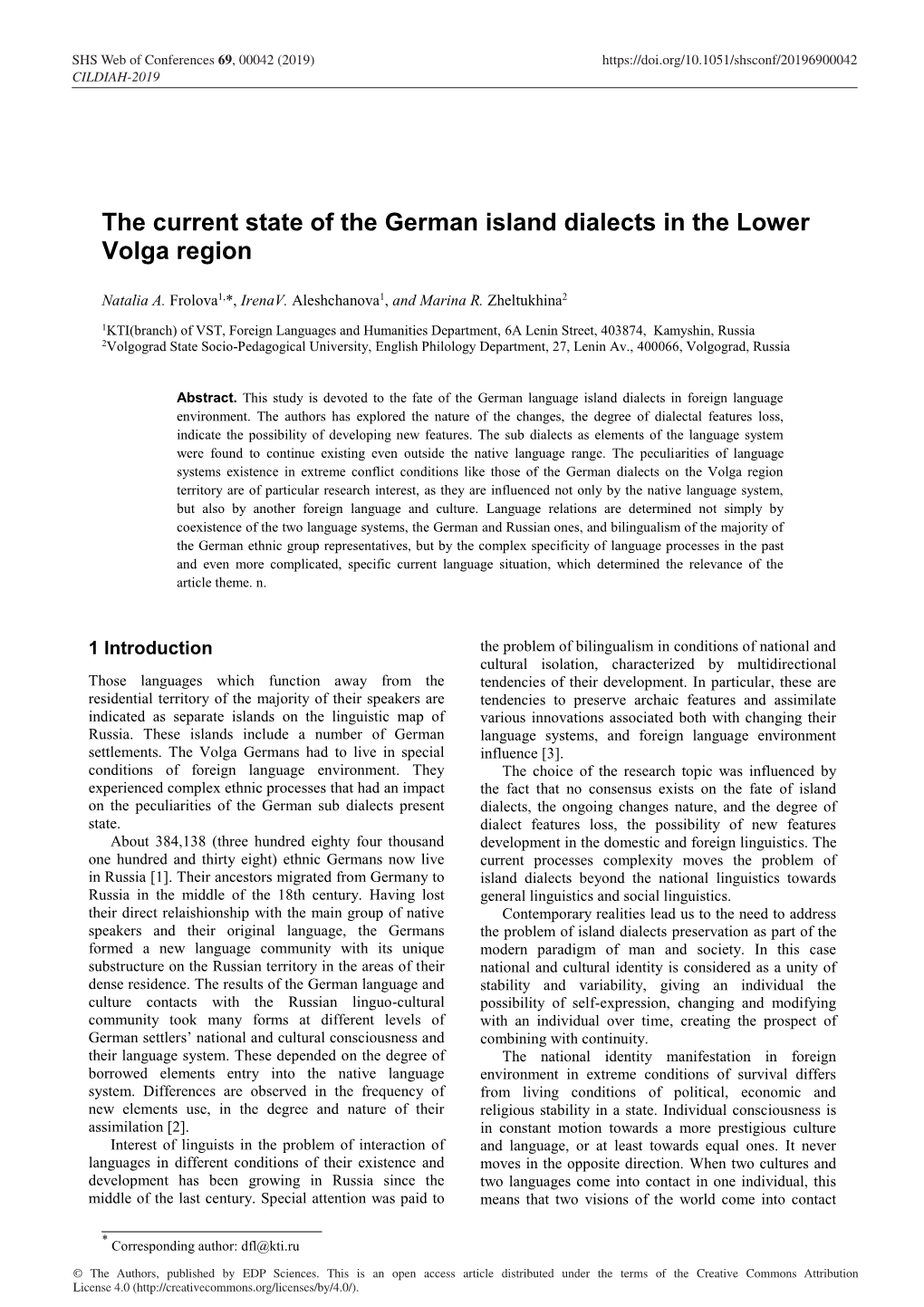 The Current State of the German Island Dialects in the Lower Volga Region