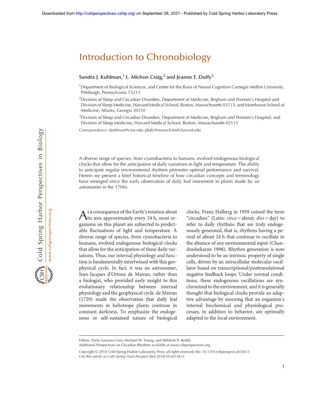 Introduction to Chronobiology