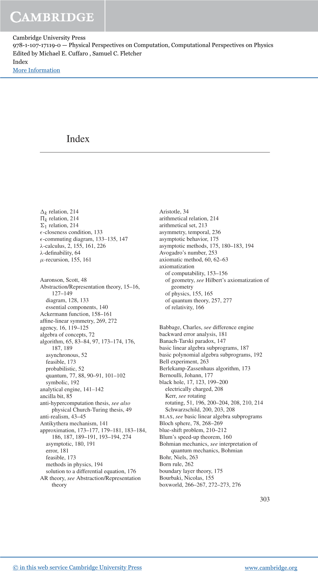 Cambridge University Press 978-1-107-17119-0 — Physical Perspectives on Computation, Computational Perspectives on Physics Edited by Michael E