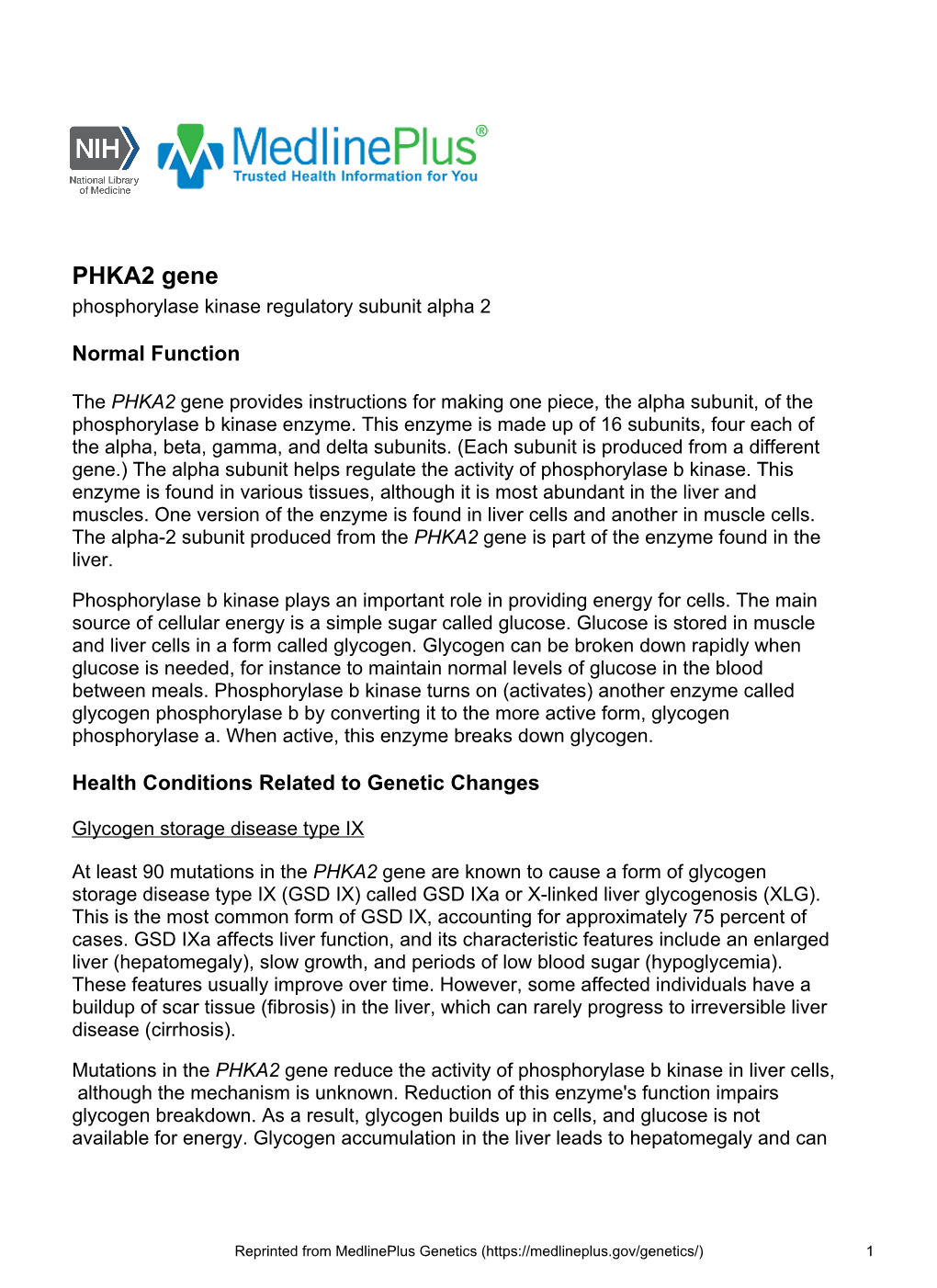 PHKA2 Gene Phosphorylase Kinase Regulatory Subunit Alpha 2