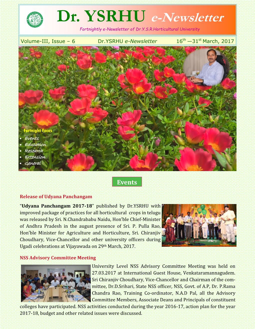 Dr. YSRHU E-Newsletter Fortnightly E-Newsletter of Dr.Y.S.R.Horticultural University