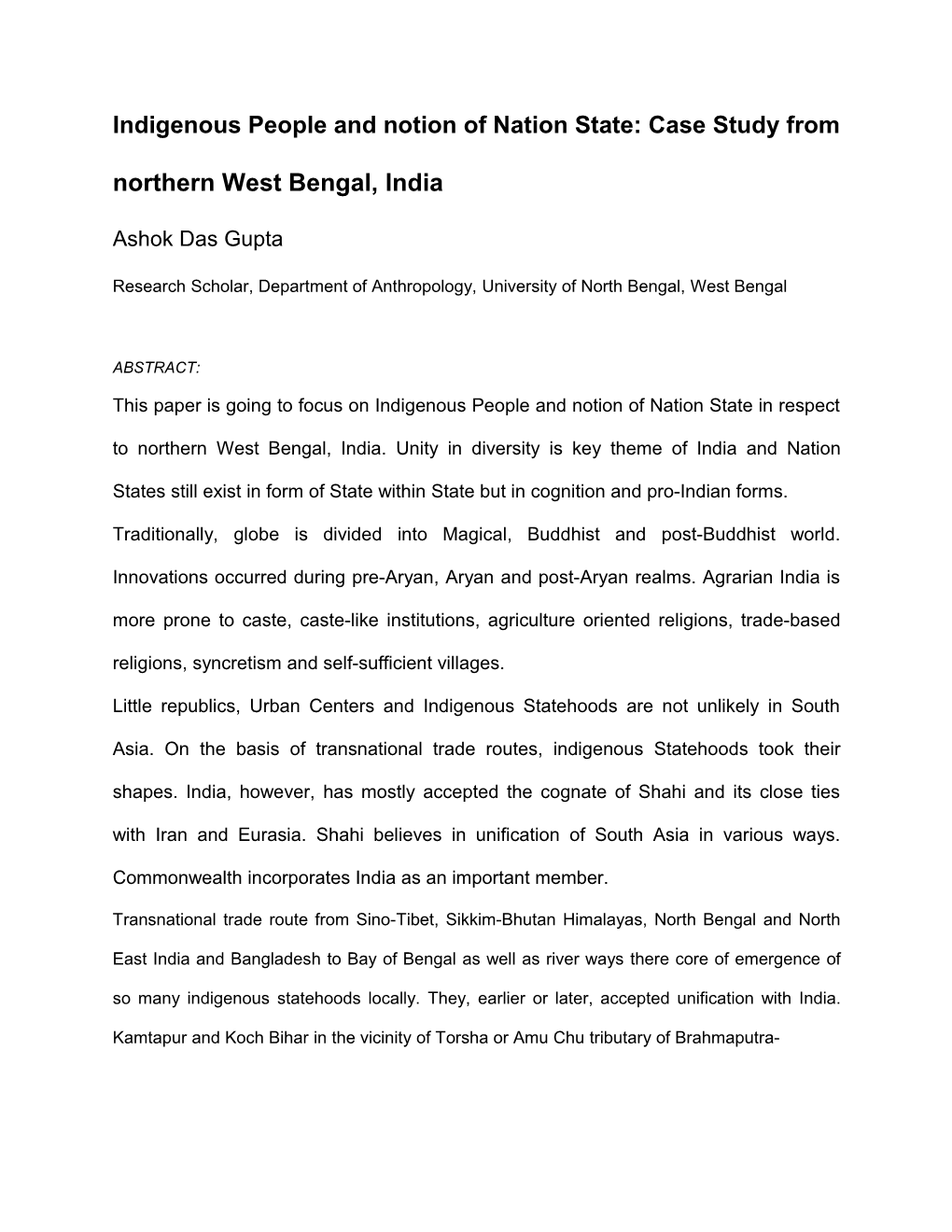 Case Study from Northern West Bengal, India