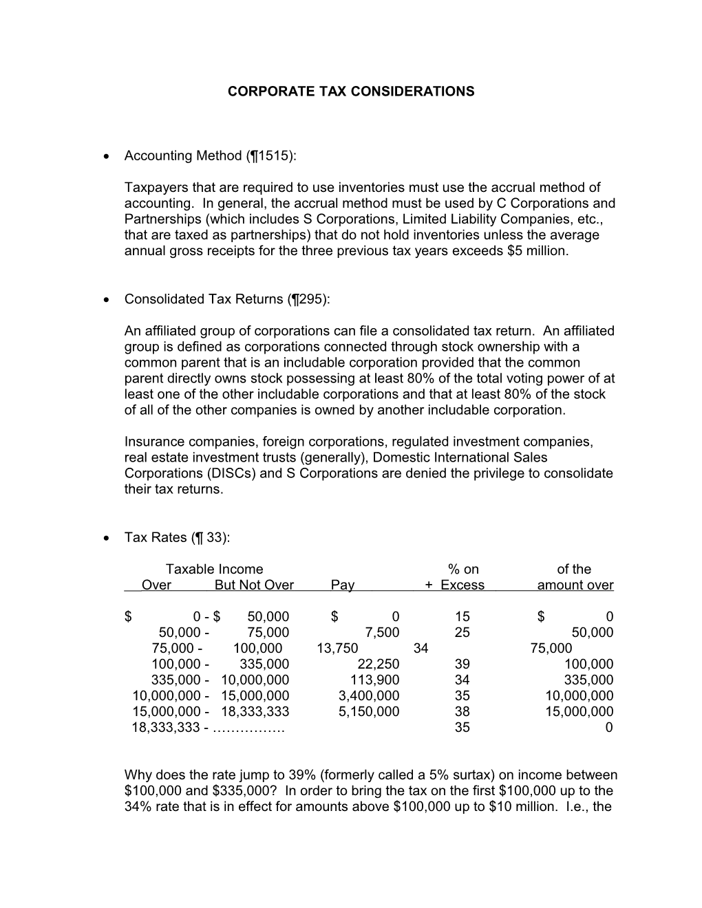 Corporate Tax Considerations