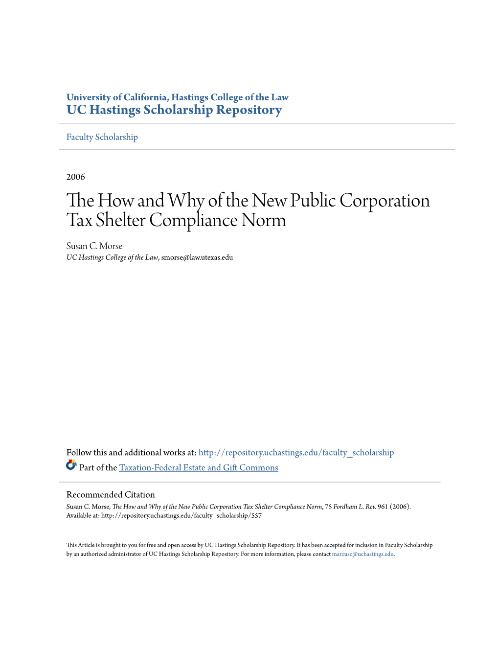 The How and Why of the New Public Corporation Tax Shelter Compliance Norm, 75 Fordham L