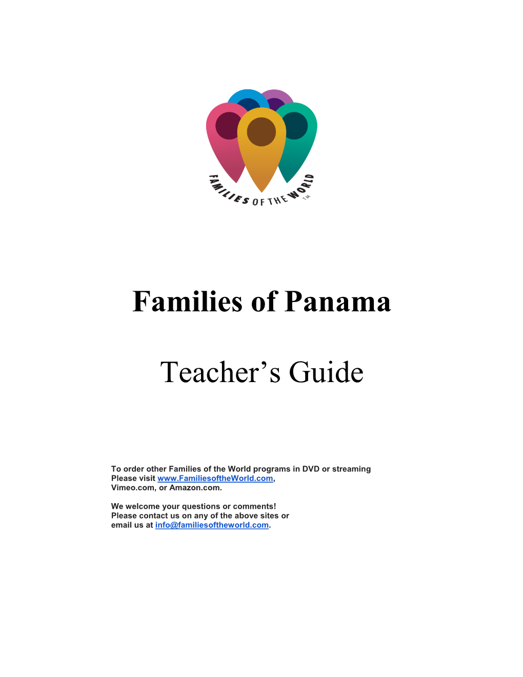 Families of Panama Teacher's Guide