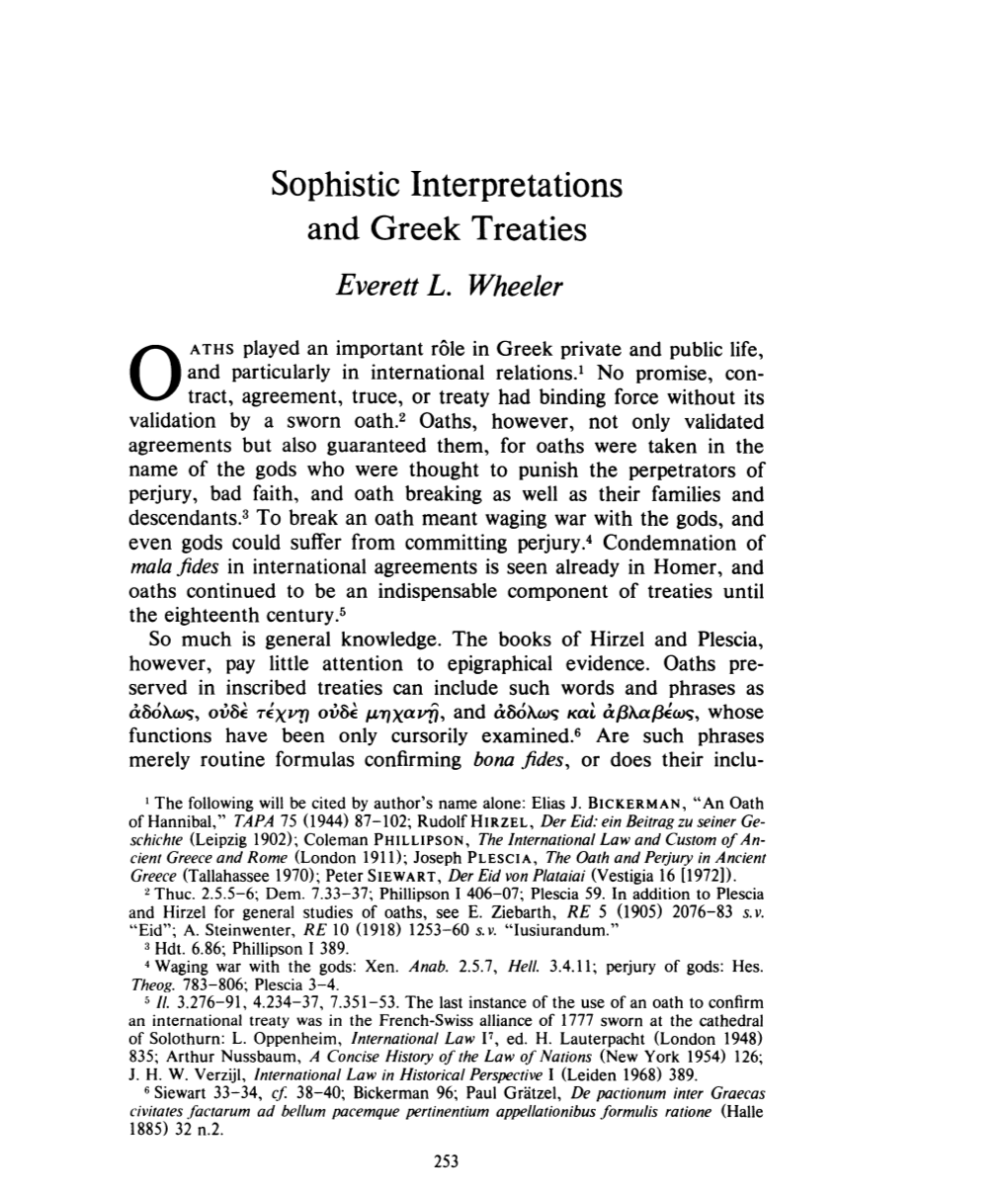 Sophistic Interpretations and Greek Treaties , Greek, Roman and Byzantine Studies, 25:3 (1984) P.253