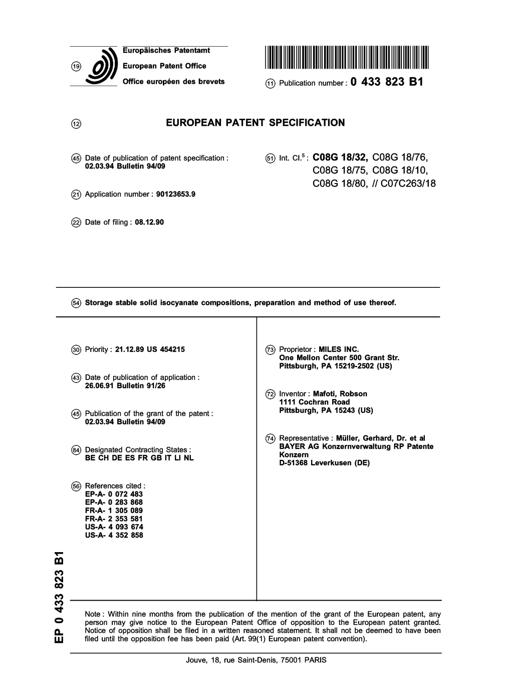 Storage Stable Solid Isocyanate Compositions, Preparation and Method of Use Thereof