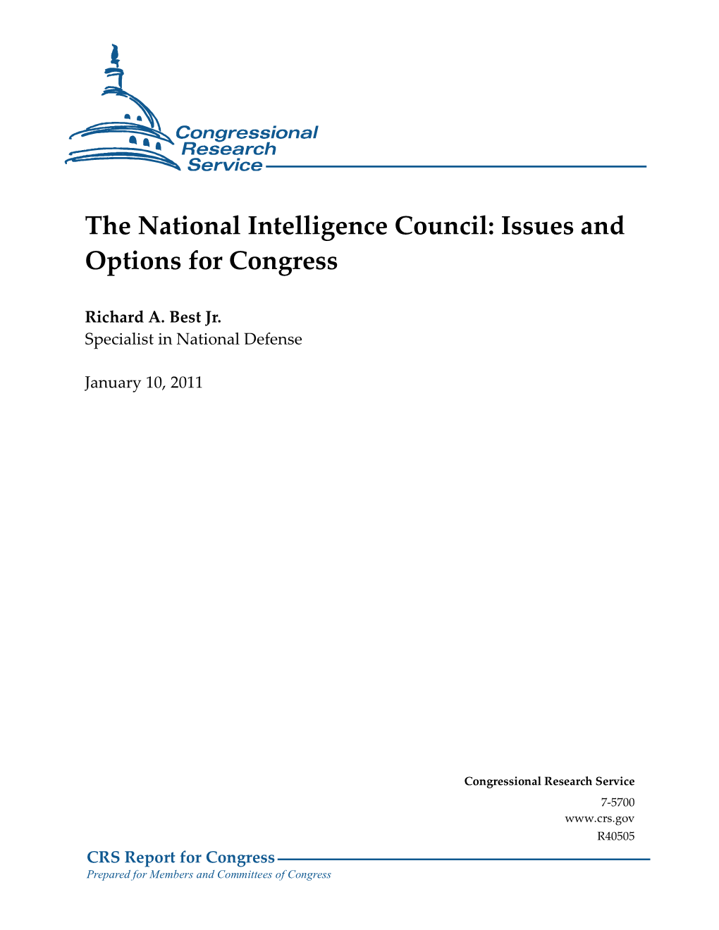 The National Intelligence Council: Issues and Options for Congress