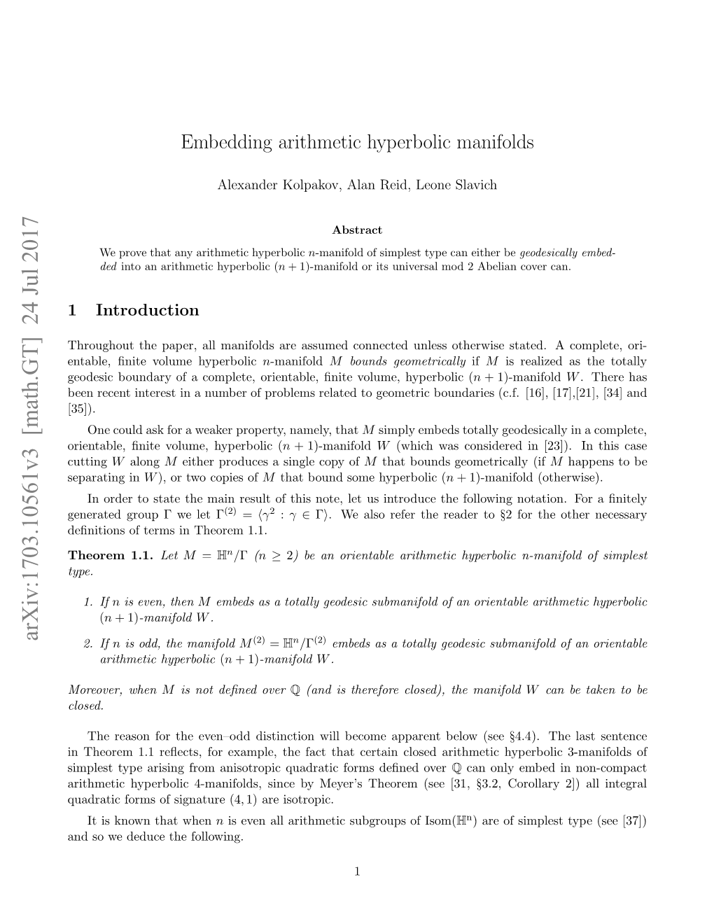 Embedding Arithmetic Hyperbolic Manifolds