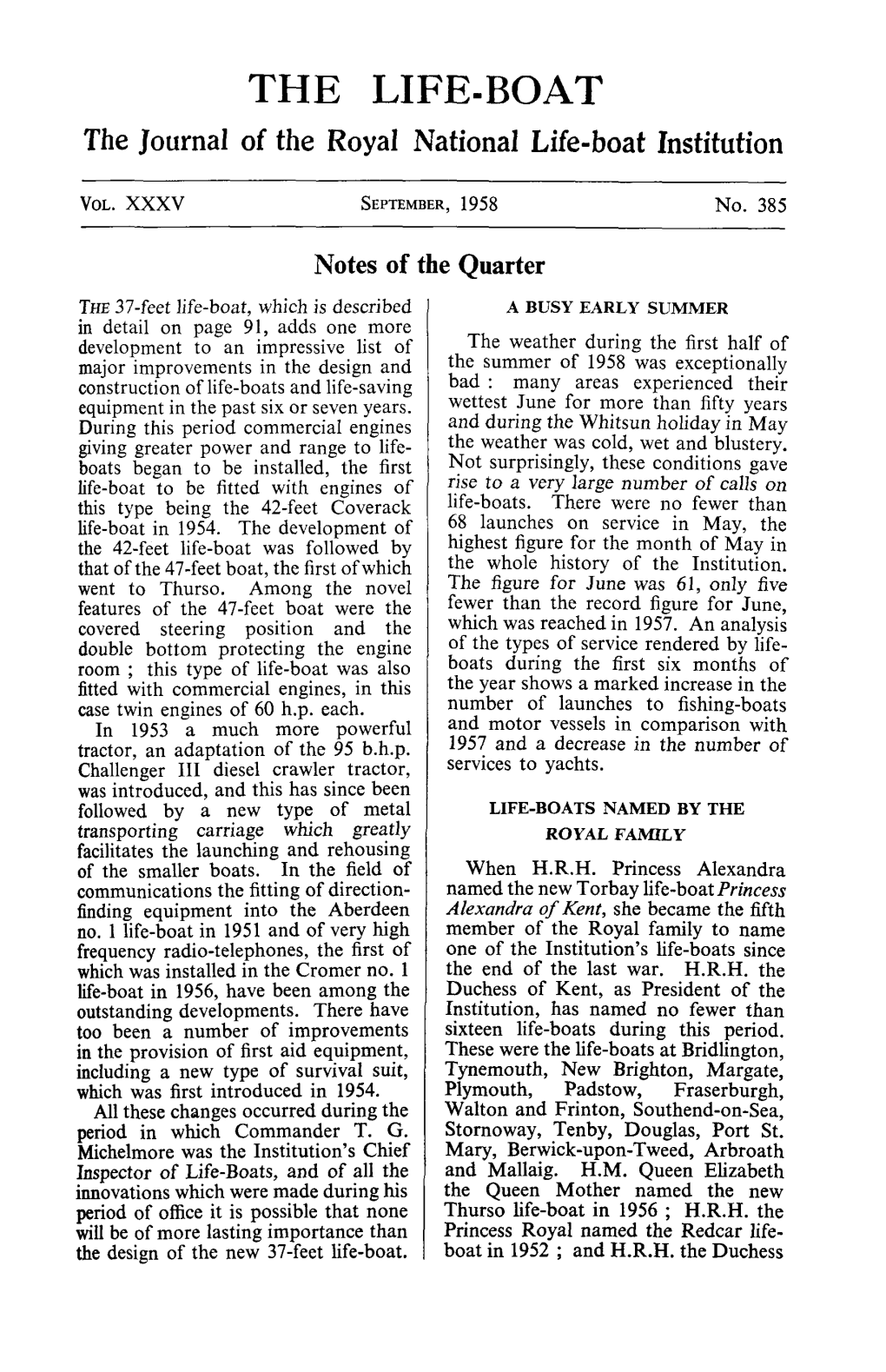 THE LIFE-BOAT the Journal of the Royal National Life-Boat Institution