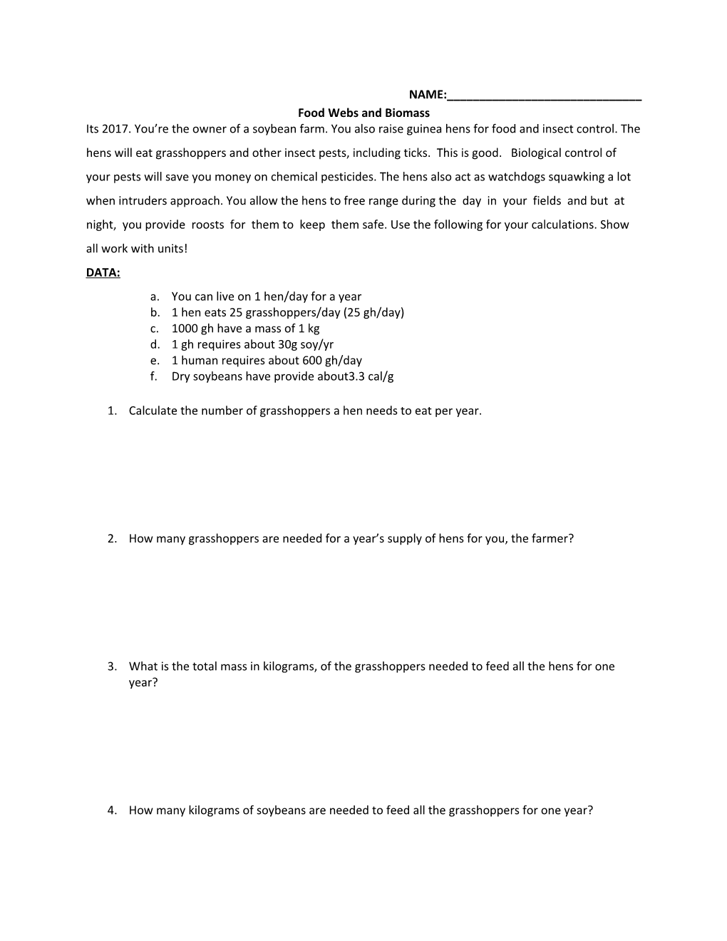 Food Webs and Biomass