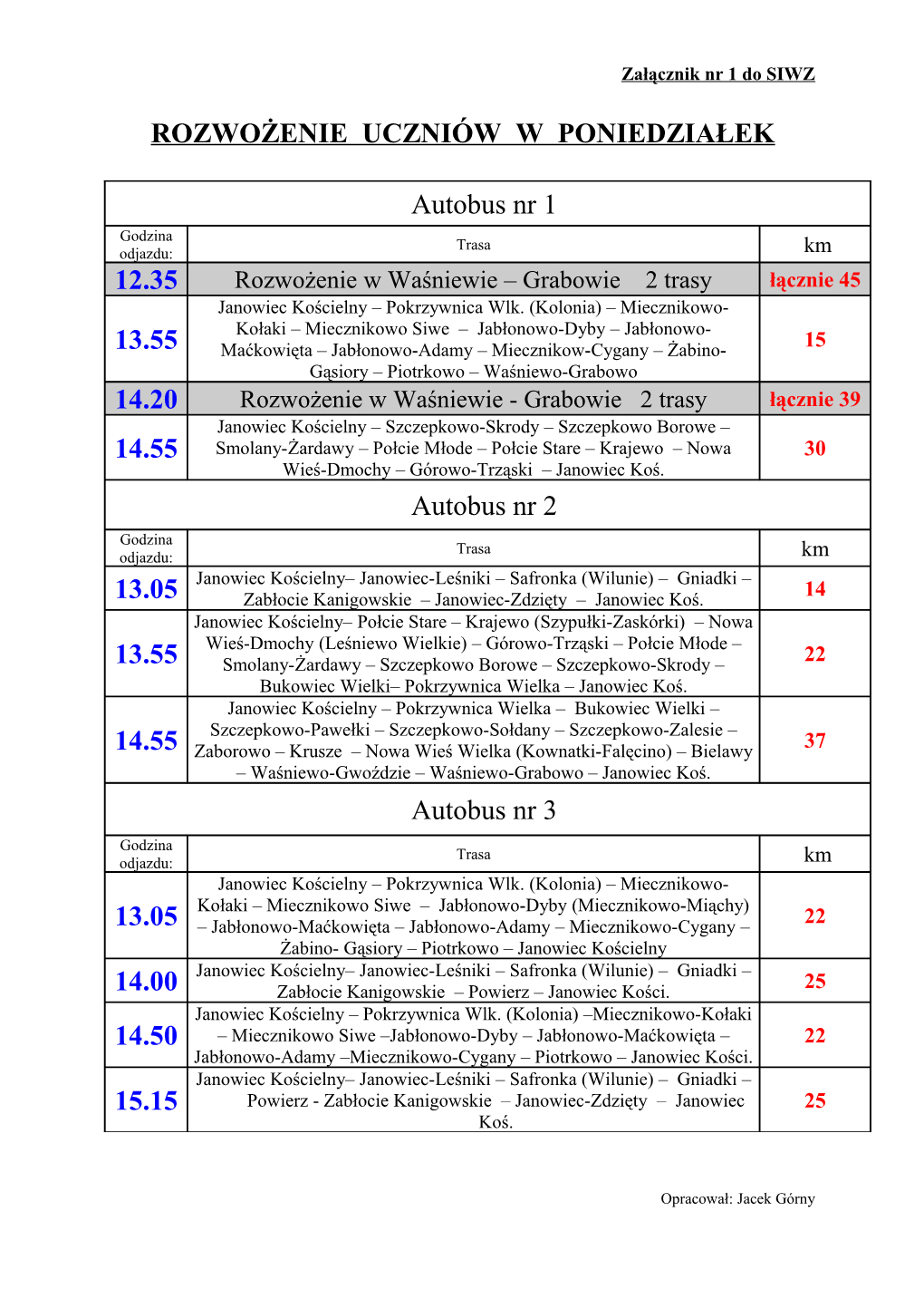 Rozwożenie Uczniów W Piątek 02