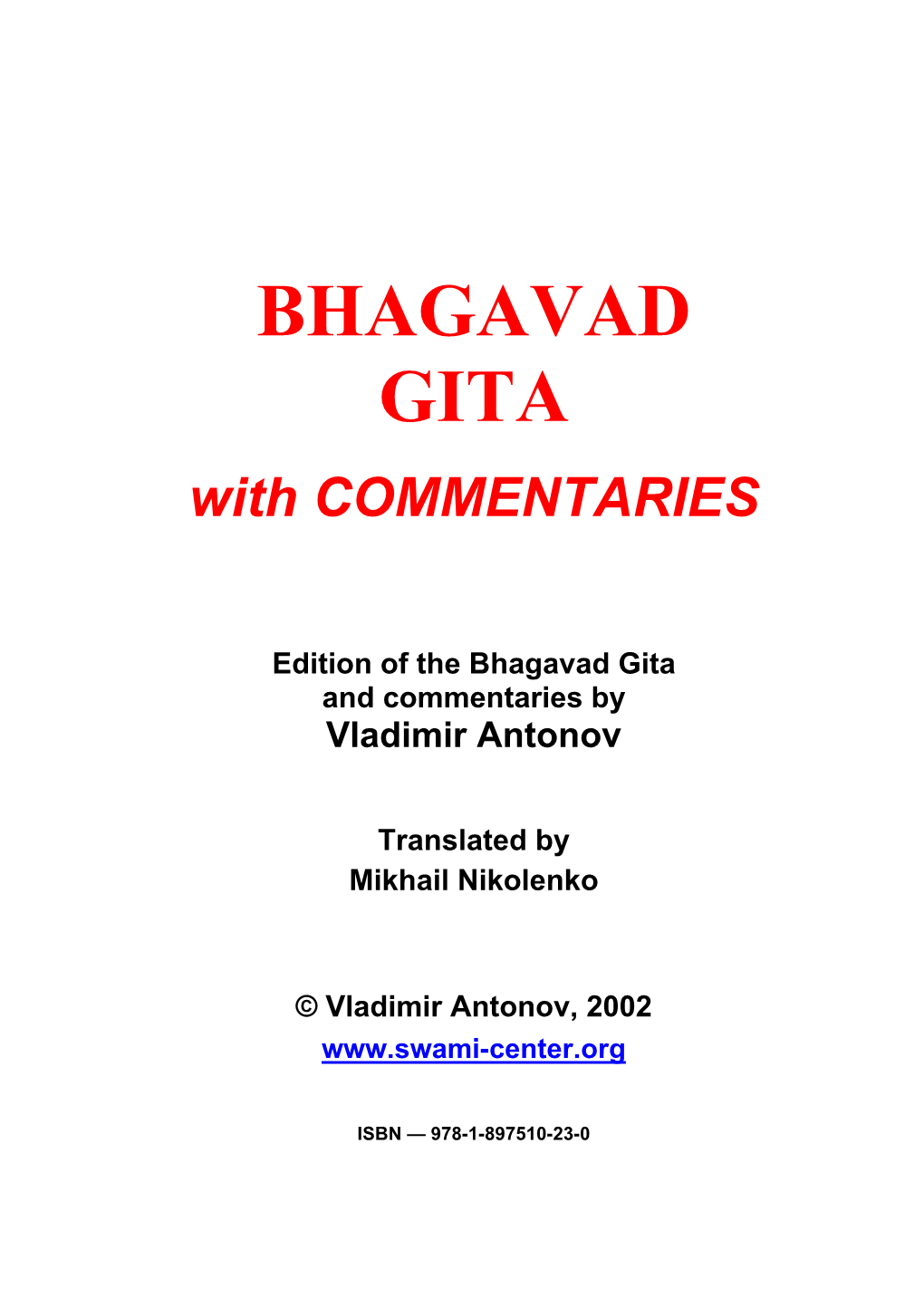 BHAGAVAD GITA with COMMENTARIES