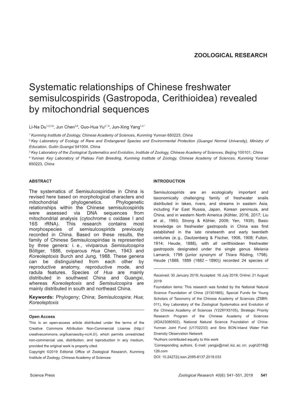 Systematic Relationships of Chinese Freshwater Semisulcospirids (Gastropoda, Cerithioidea) Revealed by Mitochondrial Sequences