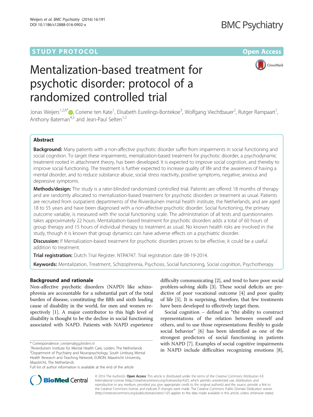 Mentalization-Based Treatment for Psychotic Disorder