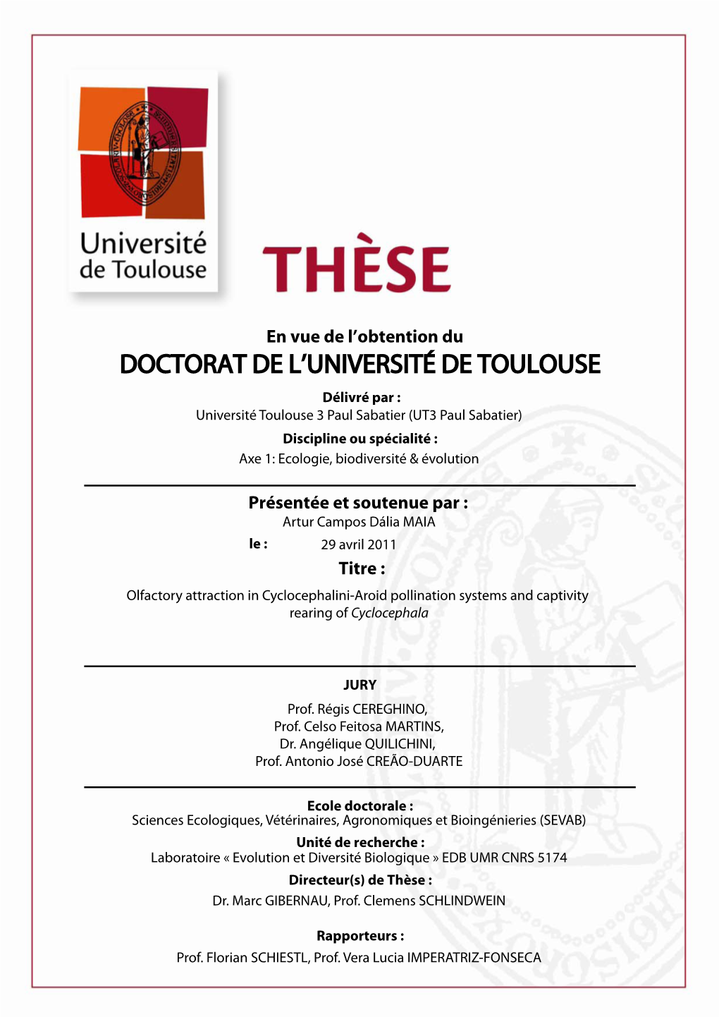 Doctorat De L'université De Toulouse