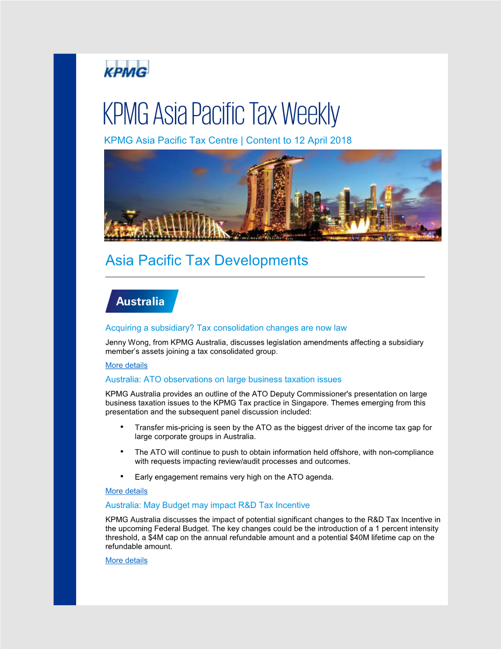 KPMG Asia Pacific Tax Weekly