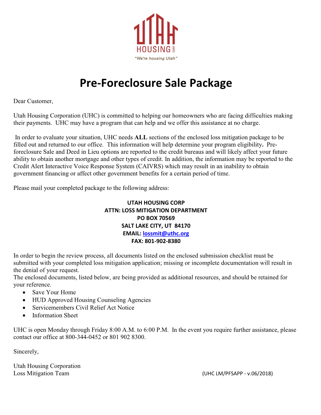 Pre-Foreclosure Sale Package