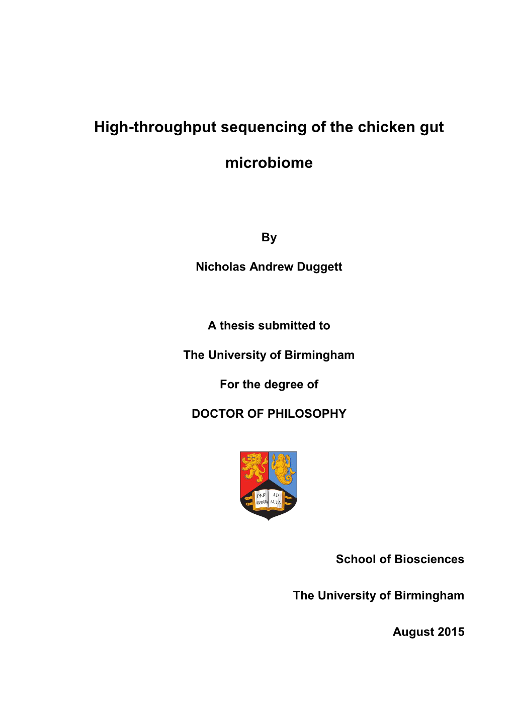 High-Throughput Sequencing of the Chicken Gut Microbiome