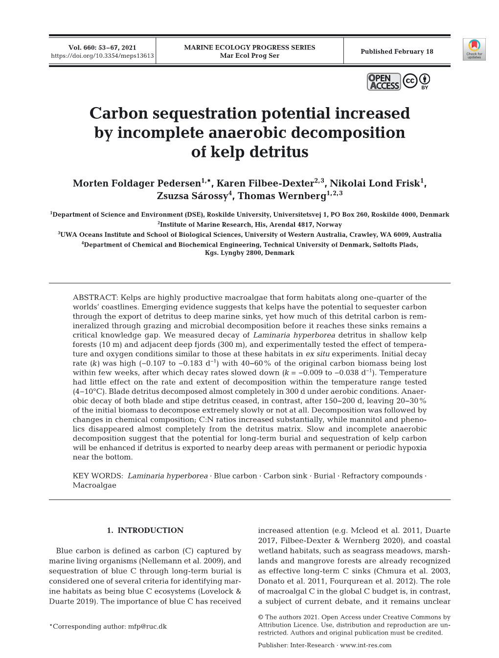 Carbon Sequestration Potential Increased by Incomplete Anaerobic Decomposition of Kelp Detritus