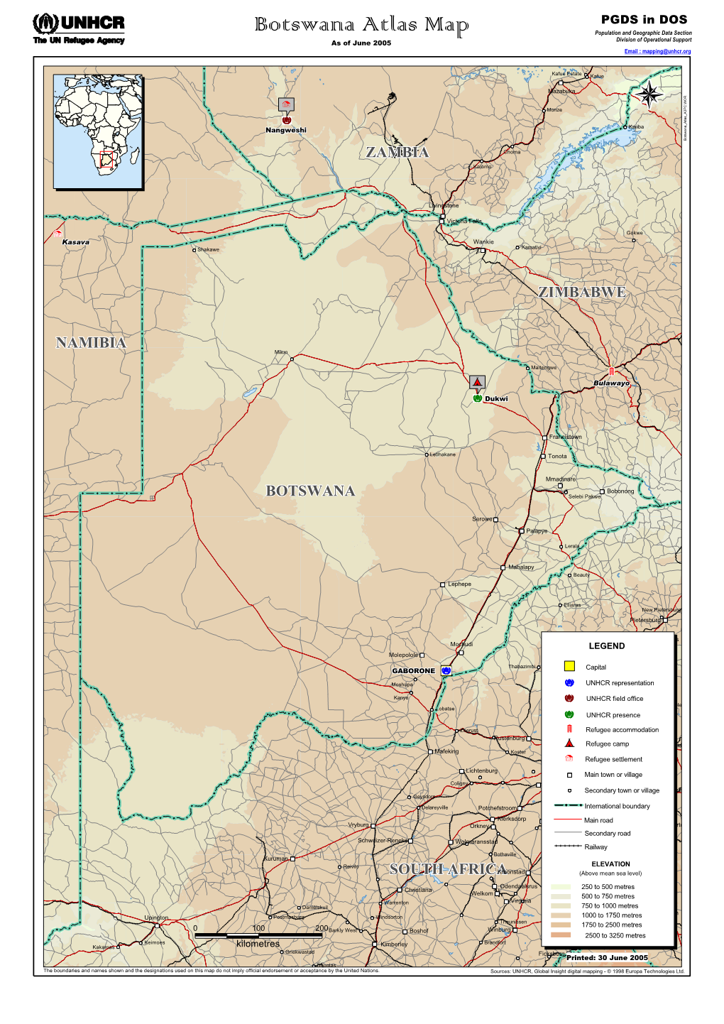 Botswana Atlas Map Population and Geographic Data Section Division of Operational Support As of June 2005 Email : Mapping@Unhcr.Org