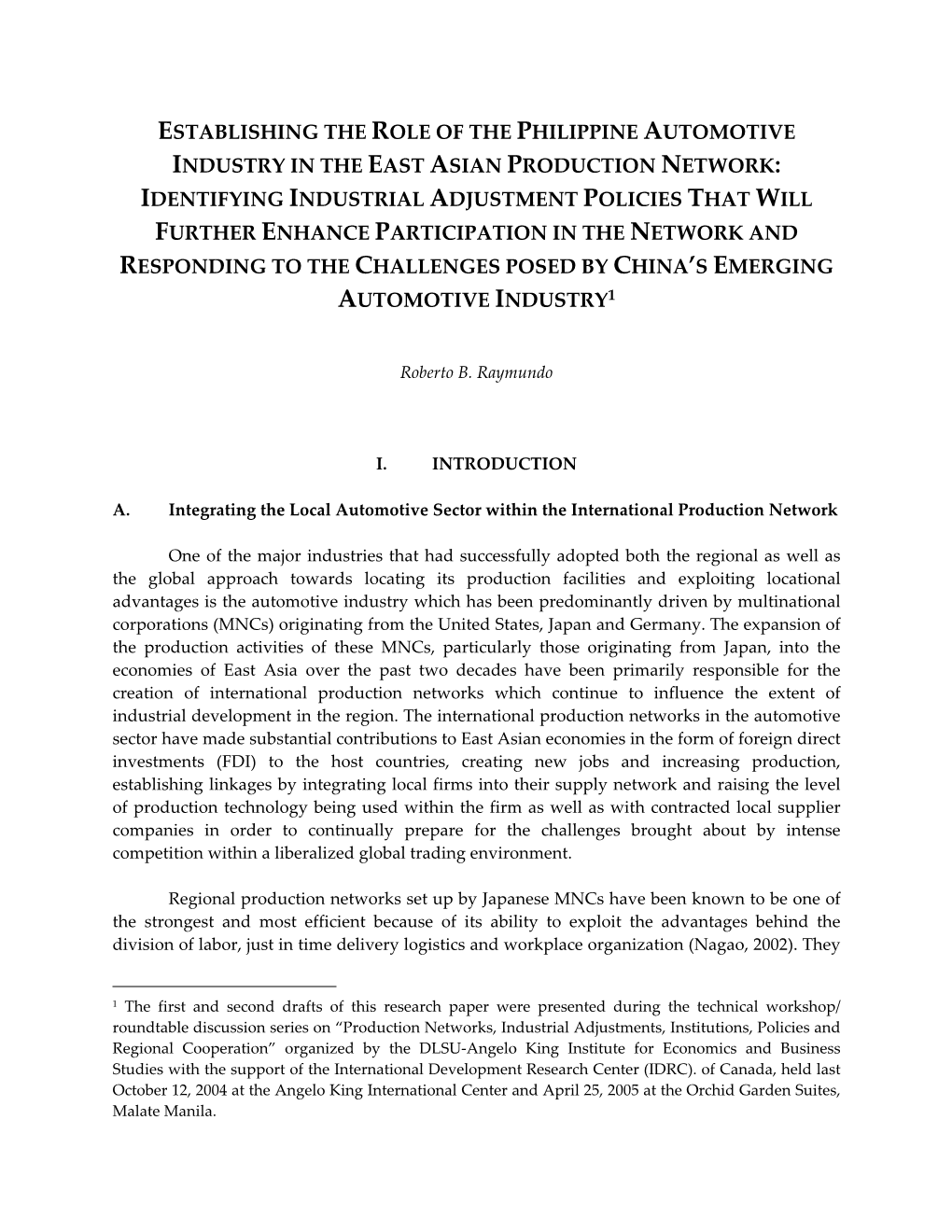 Establishing the Role of the Philippine Automotive