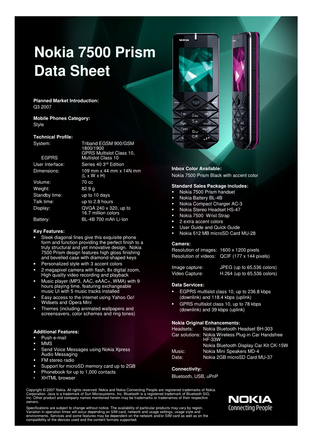 Datasheet Nokia 7500 Prism