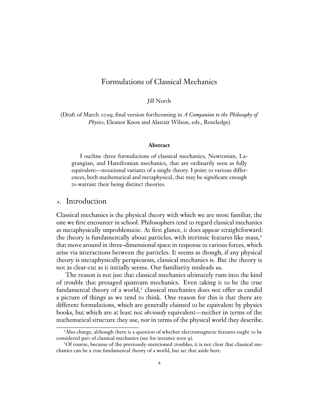 Formulations of Classical Mechanics . Introduction