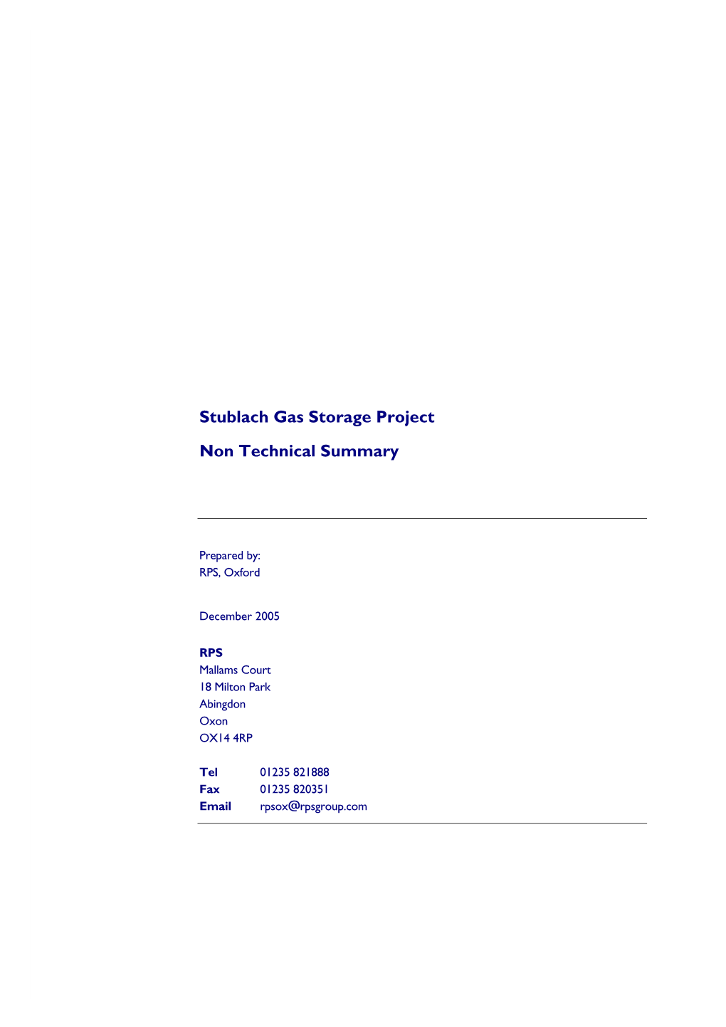 Stublach Gas Storage Project Non Technical Summary