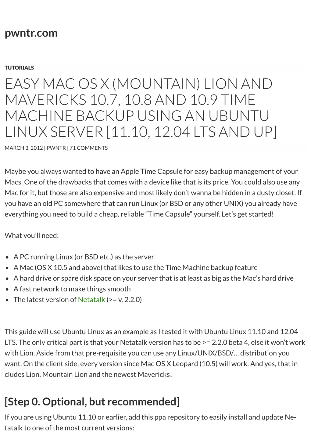 Easy Mac Os X (Mountain) Lion and Mavericks 10.7, 10.8 and 10.9 Time Machine Backup Using an Ubuntu Linux Server [11.10, 12.04 Lts and Up]