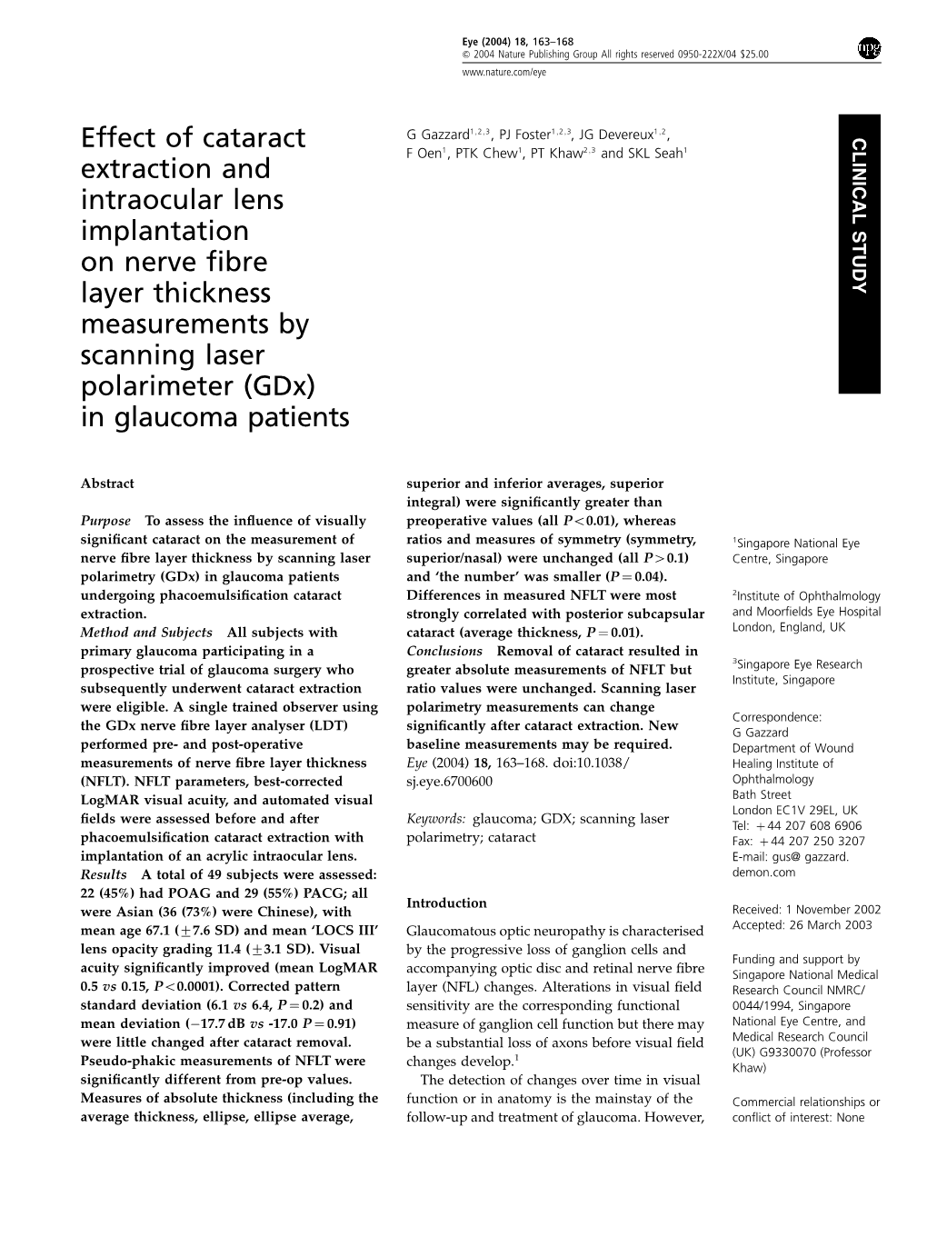 Effect of Cataract Extraction and Intraocular Lens Implantation on Nerve Fibre Layer Thickness Measurements by Scanning Laser Po