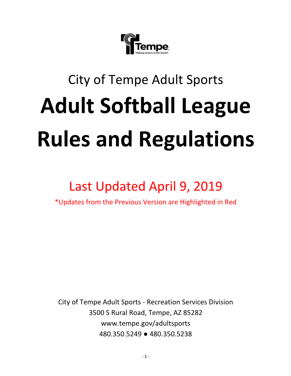 Adult Softball League Rules and Regulations