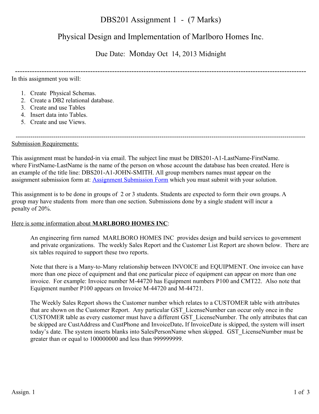 DBS201 Assignment Part 2: Normalization of Userviews